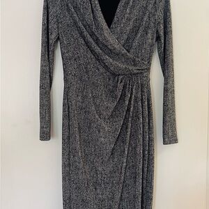 Ralph Lauren Silver Cowl Neck Ruched Sheath Dress